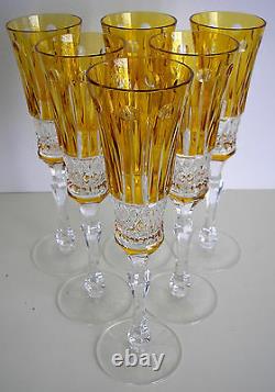 6 Ajka Xenia Flute Amber Gold Cased Cut To Clear Crystal Champagne Flutes