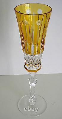 6 Ajka Xenia Flute Amber Gold Cased Cut To Clear Crystal Champagne Flutes