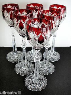 6 Faberge Czar Imperial Ruby Red Cased Cut To Clear 10 5/8 Wine Goblets