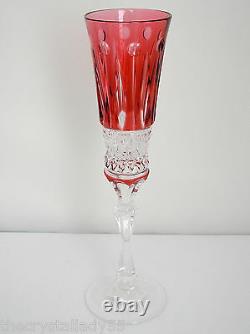 6 Faberge Xenia Flute Cranberry Cased Cut To Clear Crystal Signed