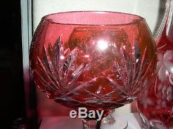 (6) St. Louis Crystal Massenet cut Cranberry Hock Wine 6 5/8 Goblet withDecanter