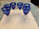 6 Vtg Mid Century Bohemian Crystal Cut To Clear Cordials Cobalt Blue Mint Cond