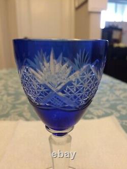 6 Vtg Mid Century Bohemian Crystal Cut to Clear Cordials Cobalt Blue Mint Cond