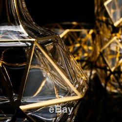 7 Piece Gold Crystal Decanter Set Royal Decanter & 6 Glasses Set SAVE 50%