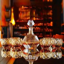 7 Piece Gold Crystal Decanter Set Royal Decanter & 6 Glasses Set SAVE 50%