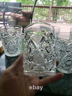 (7) Tumblers 4 tall American Brilliant Period Cut glass Crystal 6 point hobstar