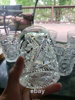 (7) Tumblers 4 tall American Brilliant Period Cut glass Crystal 6 point hobstar