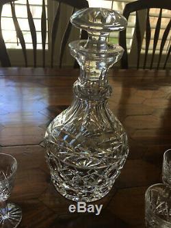 8 Waterford LISMORE Crystal Liqueur Cordial 3 1/2 Glasses & GLANDORE Decanter