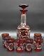(9pc) Egermann Cut Crystal Cased Ruby Cut To Clear Whiskey Decanter Set (egc4)