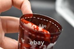 (9pc) Egermann Cut Crystal Cased Ruby Cut To Clear Whiskey Decanter Set (EGC4)