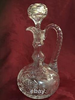 ABP American Brilliant Cut Crystal Whiskey Decanter 12 Flowers Fern Leaves