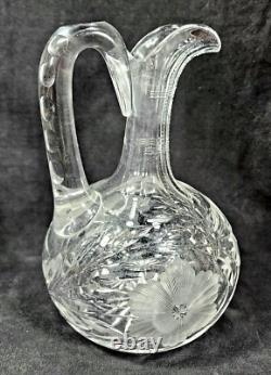 ABP American Brilliant Cut Glass Pitcher Decanter 9 tall Claret Ewer Etched A++