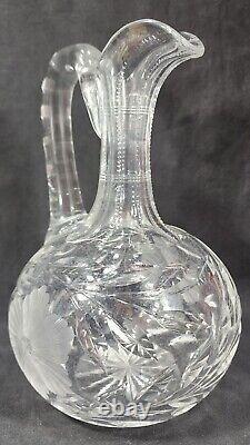 ABP American Brilliant Cut Glass Pitcher Decanter 9 tall Claret Ewer Etched A++