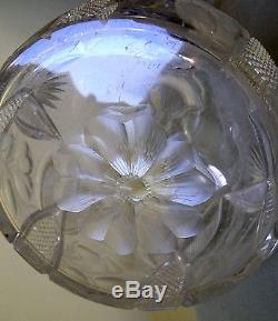 ABP CUT GLASS Intaglio WILD ROSE Pattern DECANTER JUG Signed TUTHILL