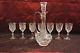Abp Cut Glass Crystal Decanter With Hobstar Fan And 6 Cordial Glasses