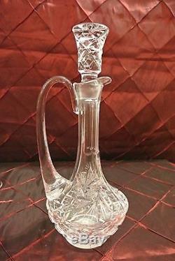 ABP Cut Glass Crystal Decanter with Hobstar Fan and 6 Cordial Glasses