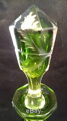 Abp Moser Intaglio Green Cut To Clear Decanter Signed Rare Antique