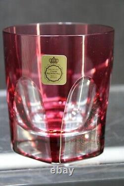AJKA Bleikristall CRANBERRY CASED CUT TO CLEAR CRYSTAL WHISKEY LOW BALL Set of 6