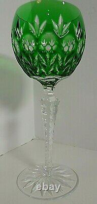 AJKA Crystal Florderis Pattern Cut-to-Clear Emerald Green Wine Hock Set of 4