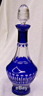 AJKA King Louis Cut to Clear lead crystal Blue Decanter Made in Hungry