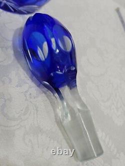 AJKA MARSALA COBALT BLUE CUT TO CLEAR CRYSTAL DECANTER WithSTOPPER MINT FABULOUS