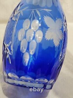 AJKA MARSALA COBALT BLUE CUT TO CLEAR CRYSTAL DECANTER WithSTOPPER MINT FABULOUS