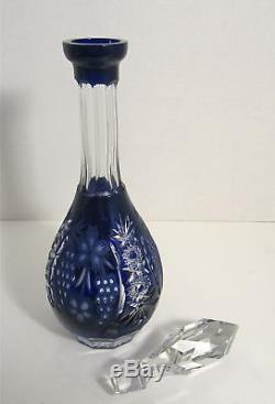 AJKA MARSALA Crystal Cobalt Blue Cut To Clear BIG 16 Decanter Bottle HUNGARY XC