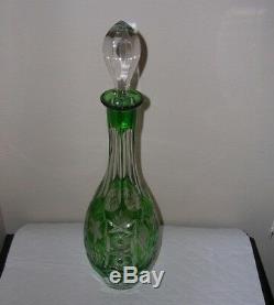 AJKA MARSALA EMERALD GREEN Cut to Clear Decanter Made in HUNGARY (15 1/2)