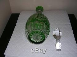 AJKA MARSALA EMERALD GREEN Cut to Clear Decanter Made in HUNGARY (15 1/2)