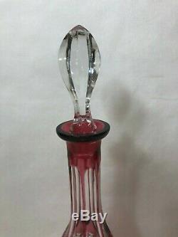 AJKA Marsala Crystal Cranberry Cut to Clear Crystal Decanter & 5 Color Goblets
