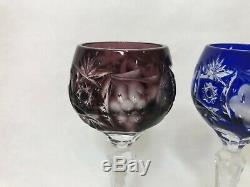 AJKA Marsala Crystal Cranberry Cut to Clear Crystal Decanter & 5 Color Goblets