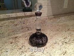 AJKA Marsala Cut To Clear Amethyst Decanter And 5 Brandy Snifters