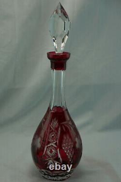 AJKA Marsala Ruby Red Cut To Clear Decanter with Stopper, 16, NWT