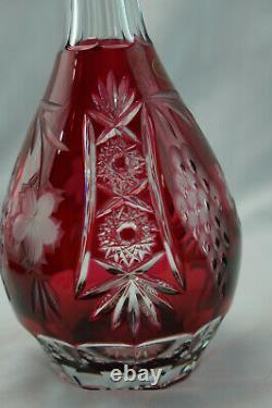 AJKA Marsala Ruby Red Cut To Clear Decanter with Stopper, 16, NWT