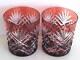 Ajka Ruby Red Cased Cut To Clear Crystal Whiskey Dof Scotch Rocks Set Of 2
