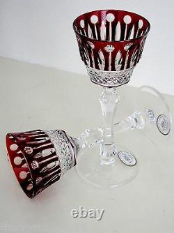 AJKA XENIA RUBY RED CASED CUT TO CLEAR CRYSTAL LIQUER WINE GLASS Set of 2 SIGNED