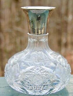 AMERICAN BRILLIANT CUT GLASS CARAFE With FRADLEY STERLING SPOUT SILVER PAIRPOINT