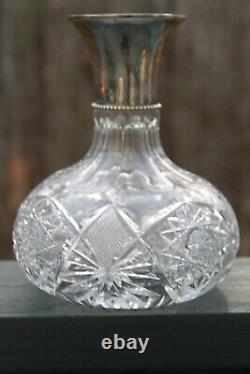 AMERICAN BRILLIANT CUT GLASS CARAFE With FRADLEY STERLING SPOUT SILVER PAIRPOINT