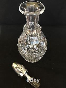 American Brilliant Cut Glass Decanter With Sterling Stopper, C. 1900