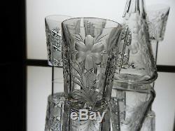 AMERICAN BRILLIANT cut glass STUNNING 6 pc decanter/tumblers PRIMROSE by TUTHILL