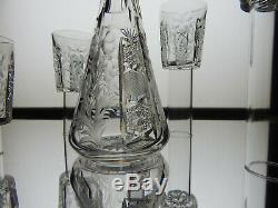 AMERICAN BRILLIANT cut glass STUNNING 6 pc decanter/tumblers PRIMROSE by TUTHILL