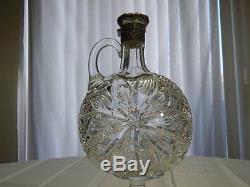 AMERICAN BRILLIANT cut glass VERY RARE decanter with sterling silver top J. HOARE