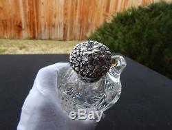 AMERICAN BRILLIANT cut glass VERY RARE decanter with sterling silver top J. HOARE