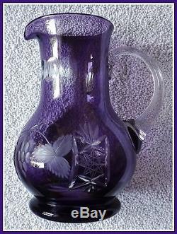 AMETHYST PURPLE Pitcher Decanter Cut to Clear Lead Crystal TRAUBE GRAPES Germany