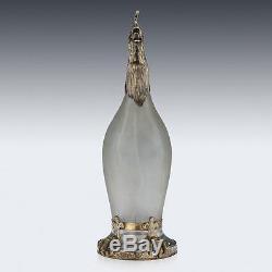 ANTIQUE 19thC GERMAN SOLID SILVER & ETCHED GLASS NOVELTY DECANTER c. 1890
