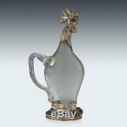 ANTIQUE 19thC GERMAN SOLID SILVER & GLASS ROOSTER NOVELTY DECANTER c. 1890