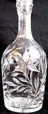 ANTIQUE ABP CANASTOTA CUT GLASS BUTTERFLY DIAMOND POINSETTIA WHISKEY DECANTER