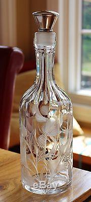 ANTIQUE AMERICAN BRILLIANT CRYSTAL ABP decanter engraved thistle sterling silver