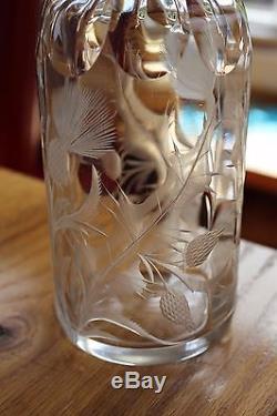 ANTIQUE AMERICAN BRILLIANT CRYSTAL ABP decanter engraved thistle sterling silver