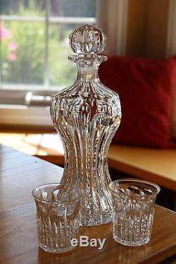 Antique American Brilliant Cut Glass Crystal Abp Decanter & 2 Cordials Set
